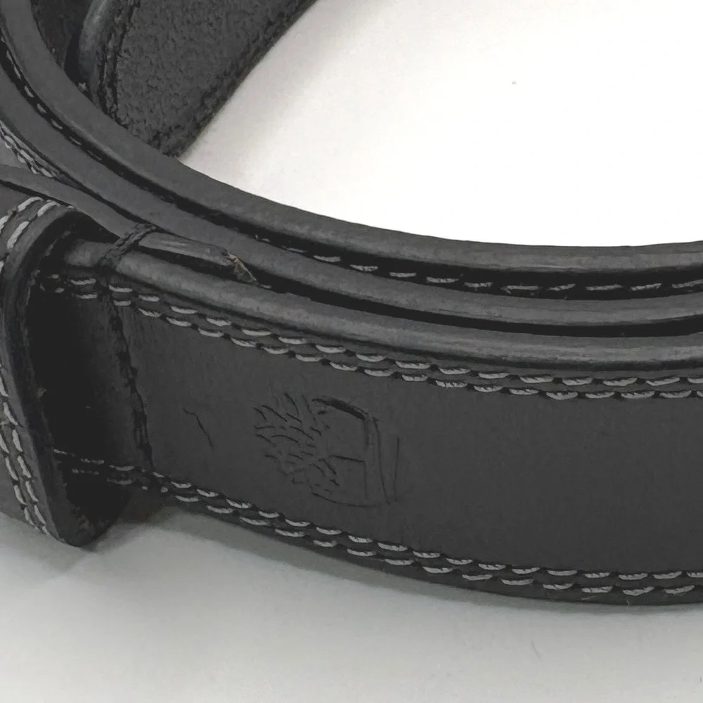Timberland Leather Belt Mens 46 Black Contrast Stitch Rugged Workwear Utility